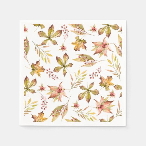 Boho Watercolor Autumn Botanical Pattern Party Napkins