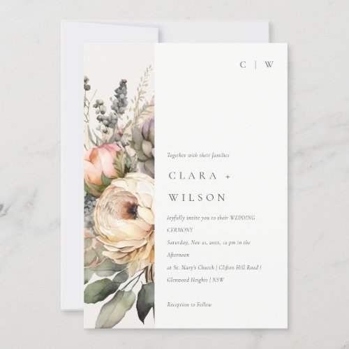 Boho Watercolor Autumn Fall Floral Bunch Wedding Invitation