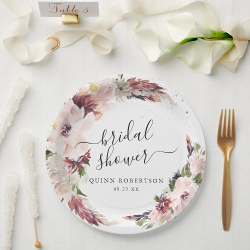 Boho Watercolor Autumn Floral Bridal Shower Paper Plates