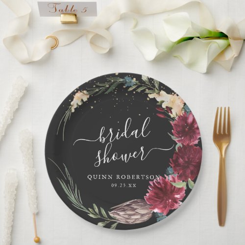 Boho Watercolor Autumn Floral Bridal Shower Paper Plates