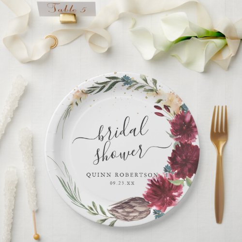 Boho Watercolor Autumn Floral Bridal Shower Paper Plates