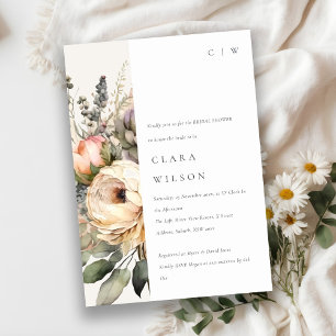 Boho Watercolor Autumn Floral Bunch Bridal Shower Invitation
