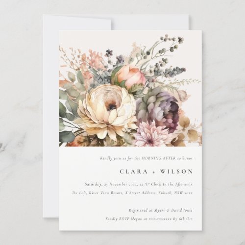 Boho Watercolor Autumn Floral Bunch Morning After Invitation