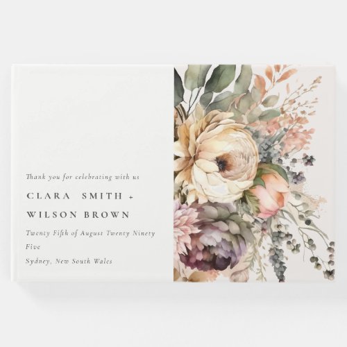 Boho Watercolor Autumn Floral Bunch Wedding Guest Book