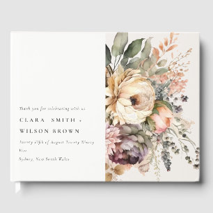 Boho Watercolor Autumn Floral Bunch Wedding Guest Book