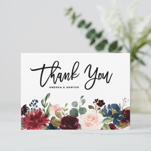 Boho Watercolor Autumn Floral Garland Thank You Card