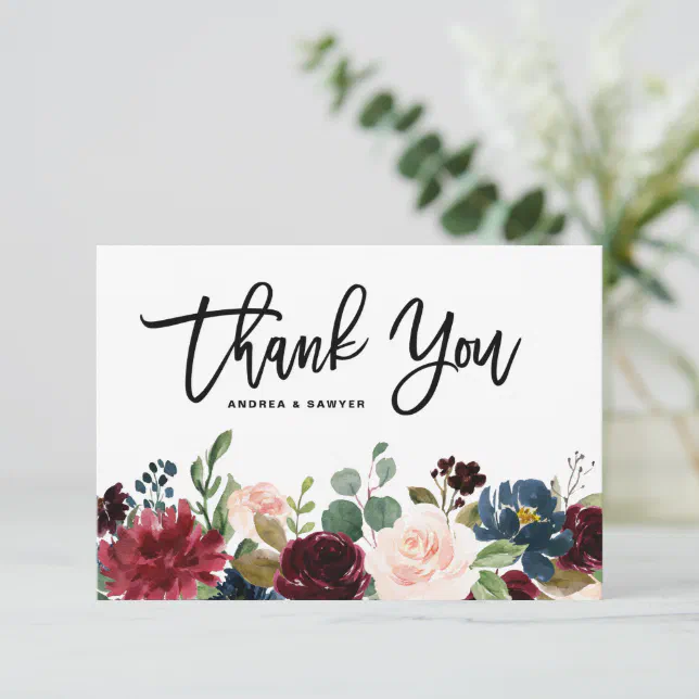 Boho Watercolor Autumn Floral Garland Thank You Card | Zazzle