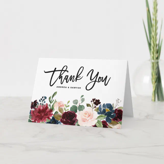 Boho Watercolor Autumn Floral Garland Thank You Card | Zazzle