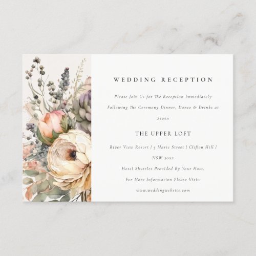 Boho Watercolor Autumn Floral Wedding Reception Enclosure Card