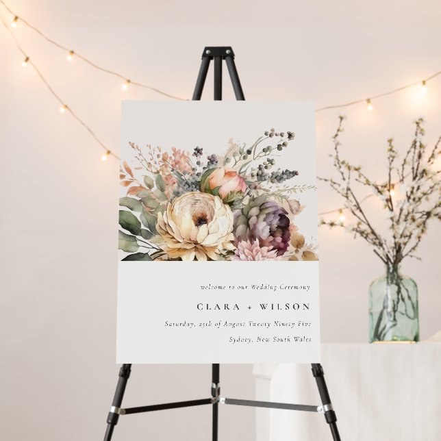 Boho Watercolor Autumn Floral Wedding Welcome Foam Board (In Situ (Stand))