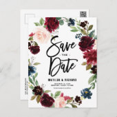Boho Watercolor Autumn Floral Wreath Save the Date Postcard (Front/Back)
