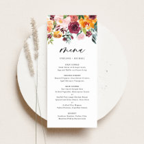 Boho Watercolor Autumn Flowers Fall Wedding Menu