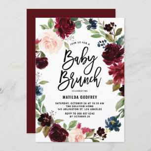 Boho Watercolor Autumn Wreath Baby Shower Brunch Invitation
