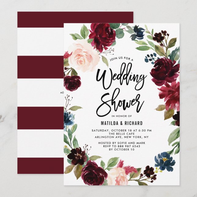 Boho Watercolor Autumn Wreath Wedding Shower Invitation (Front/Back)