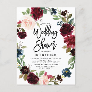 Boho Watercolor Autumn Wreath Wedding Shower Invitation Postcard