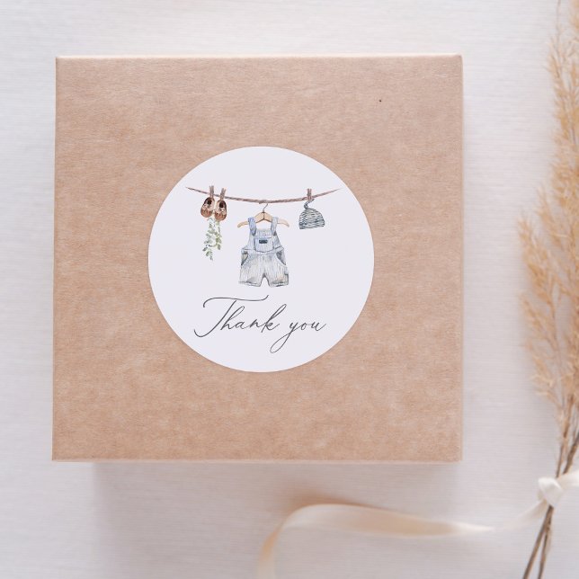 Boho Watercolor Baby Clothes Boy Baby Shower Classic Round Sticker (Creator Uploaded)