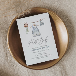 Boho Watercolor Baby Clothes Boy Baby Shower Invitation