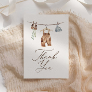 Boho Watercolor Baby Clothes Boy Baby Shower Thank You Card