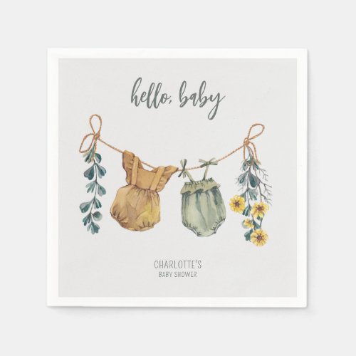 Boho Watercolor Baby Clothes Rustic Baby Shower Napkins