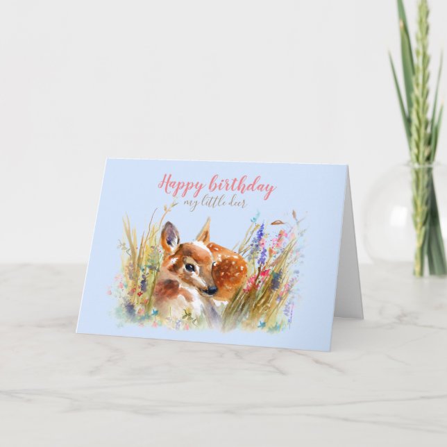 Boho Watercolor Baby Deer Greeting Card (Front)