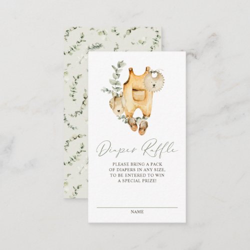 Boho Watercolor Baby Overalls Diaper Raffle Game Enclosure Card