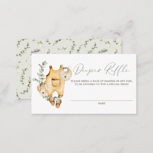 Boho Watercolor Baby Overalls Diaper Raffle Game Enclosure Card