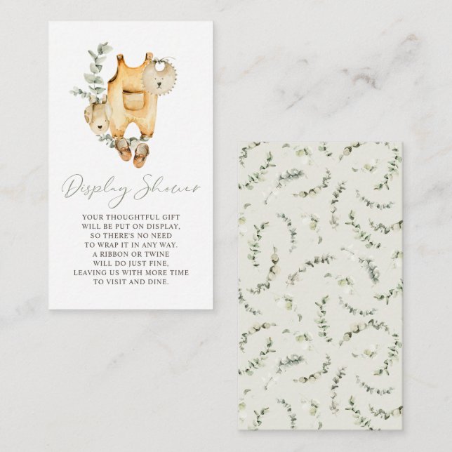 Boho Watercolor Baby Overalls Display Shower Enclosure Card (Front/Back)