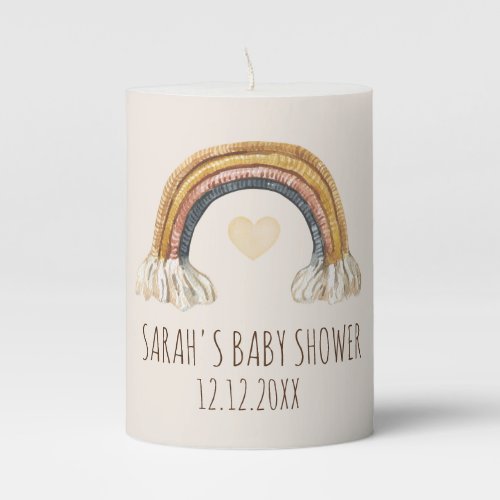 Boho Watercolor Baby Shower Party Pillar Candle