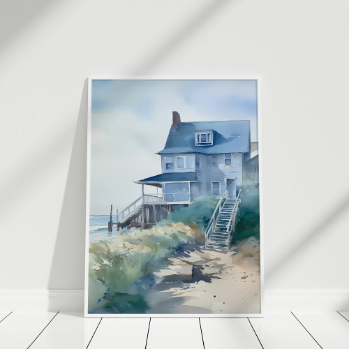 Boho Watercolor Beach House Art  Poster