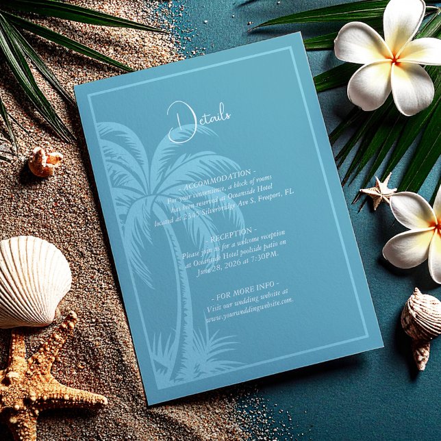 Boho Watercolor Beach Palm Trees Wedding Details Enclosure Card (Creator Uploaded)