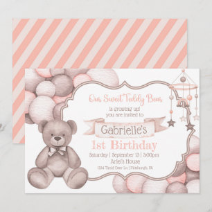 Boho watercolor bear baby birthday invitation 