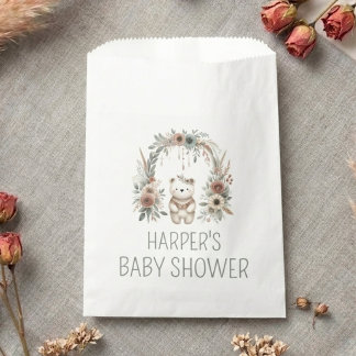 Boho Watercolor Bear Baby Shower Favor Bag