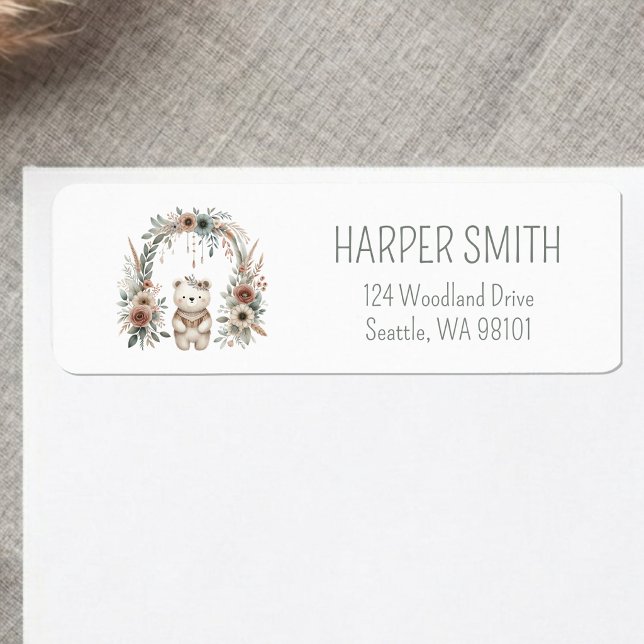 Boho Watercolor Bear Baby Shower  Label (Creator Uploaded)