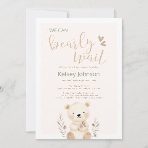 Boho Watercolor Bearly Wait Teddy Bear Invitation