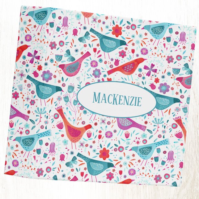 Boho Watercolor Bird Wildflower Personalized Name 3 Ring Binder (Watercolor art bird and wildflower personalized custom name 3 ring binder)