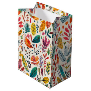 Boho Watercolor Birds – Artistic Nature-Inspired Medium Gift Bag