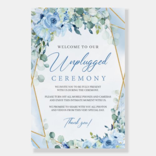 Boho watercolor blue and gold unplugged ceremony foam board