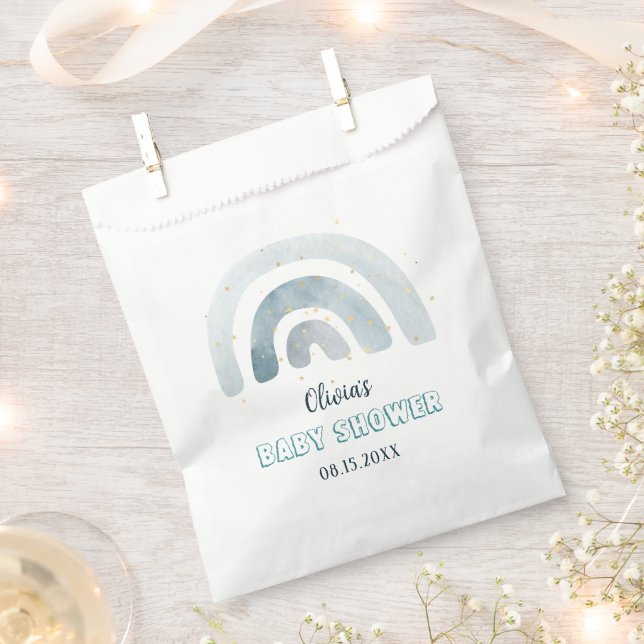 Boho Watercolor Blue Rainbow Baby Shower Favor Bag (Clipped)