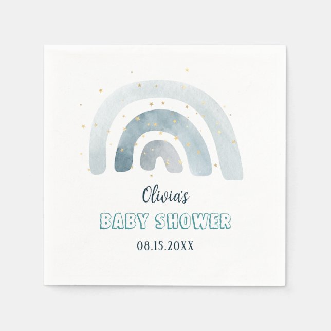 Boho Watercolor Blue Rainbow Baby Shower Napkins (Front)