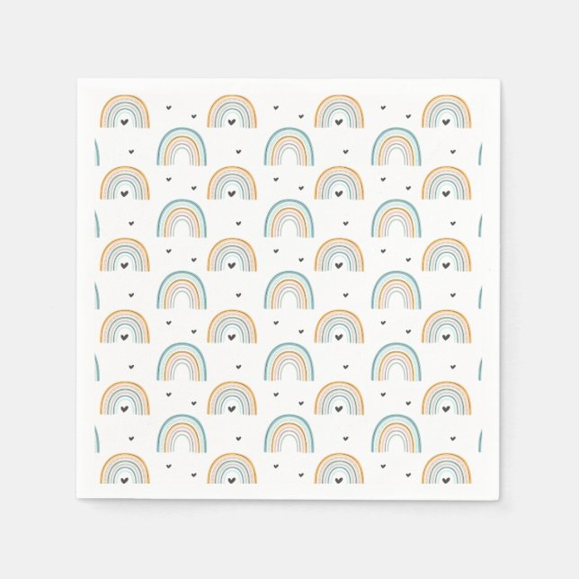 Boho Watercolor Blue Rainbow Baby Shower Napkins (Front)