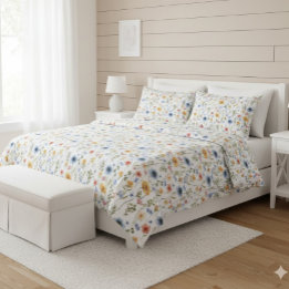 Boho Watercolor Blue Yellow Pink Wildflower Duvet Cover