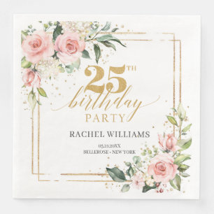 Boho watercolor blush floral eucalyptus 25th b-day paper dinner napkins