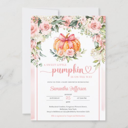 Boho watercolor blush floral polka dot pumpkin invitation