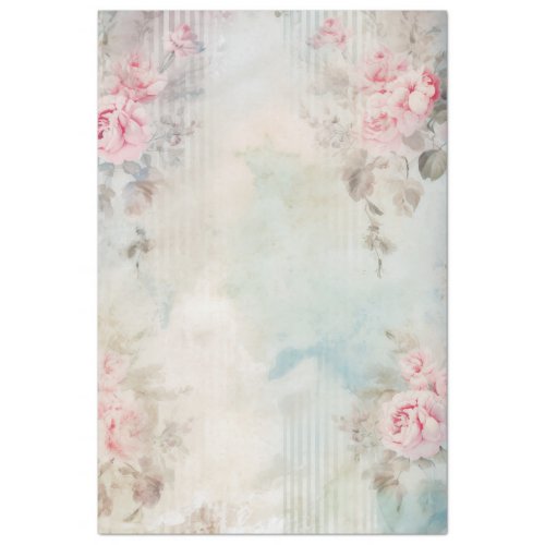 Boho watercolor blush pink roses chic blue tissue paper