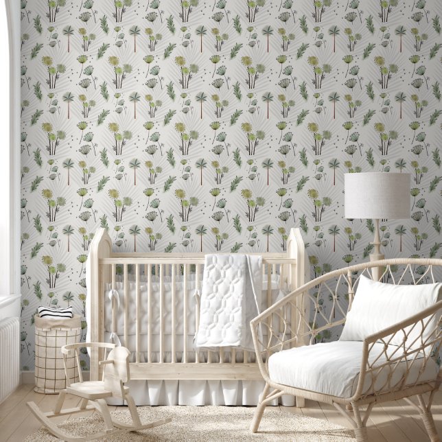 Boho Watercolor Botanical Flowers Wallpaper  (Kids)