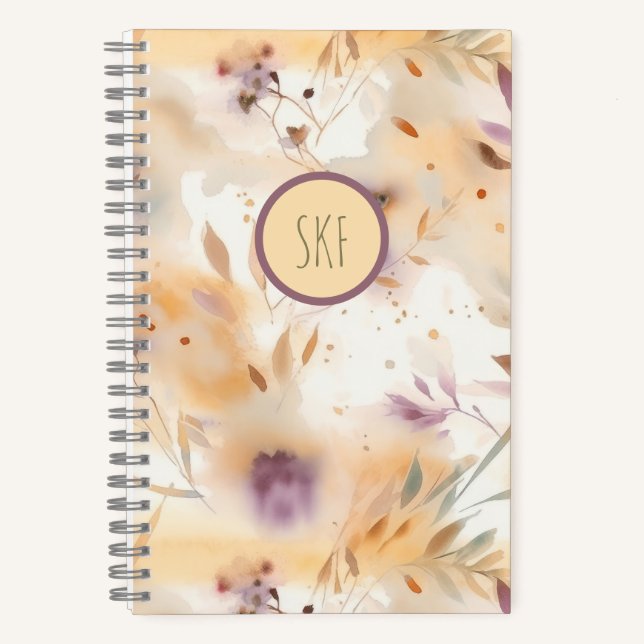 Boho Watercolor Botanical Monogram Notebook (Front)