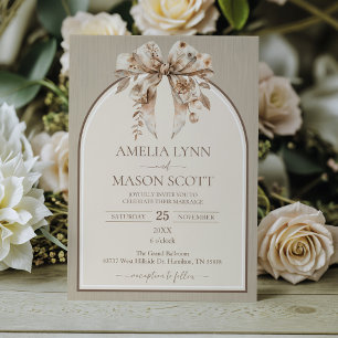 Boho Watercolor Bow Wedding Invitation