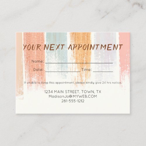 Boho Watercolor Brush Strokes Appointment Card