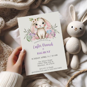 Boho Watercolor Bunny Easter Brunch  Invitation
