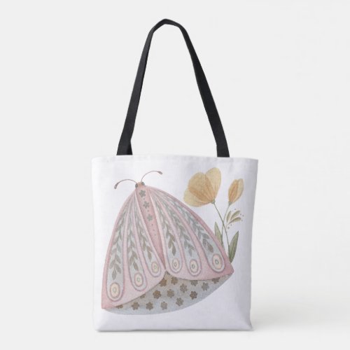 Boho Watercolor Butterfly Floral Boho Style Tote Bag